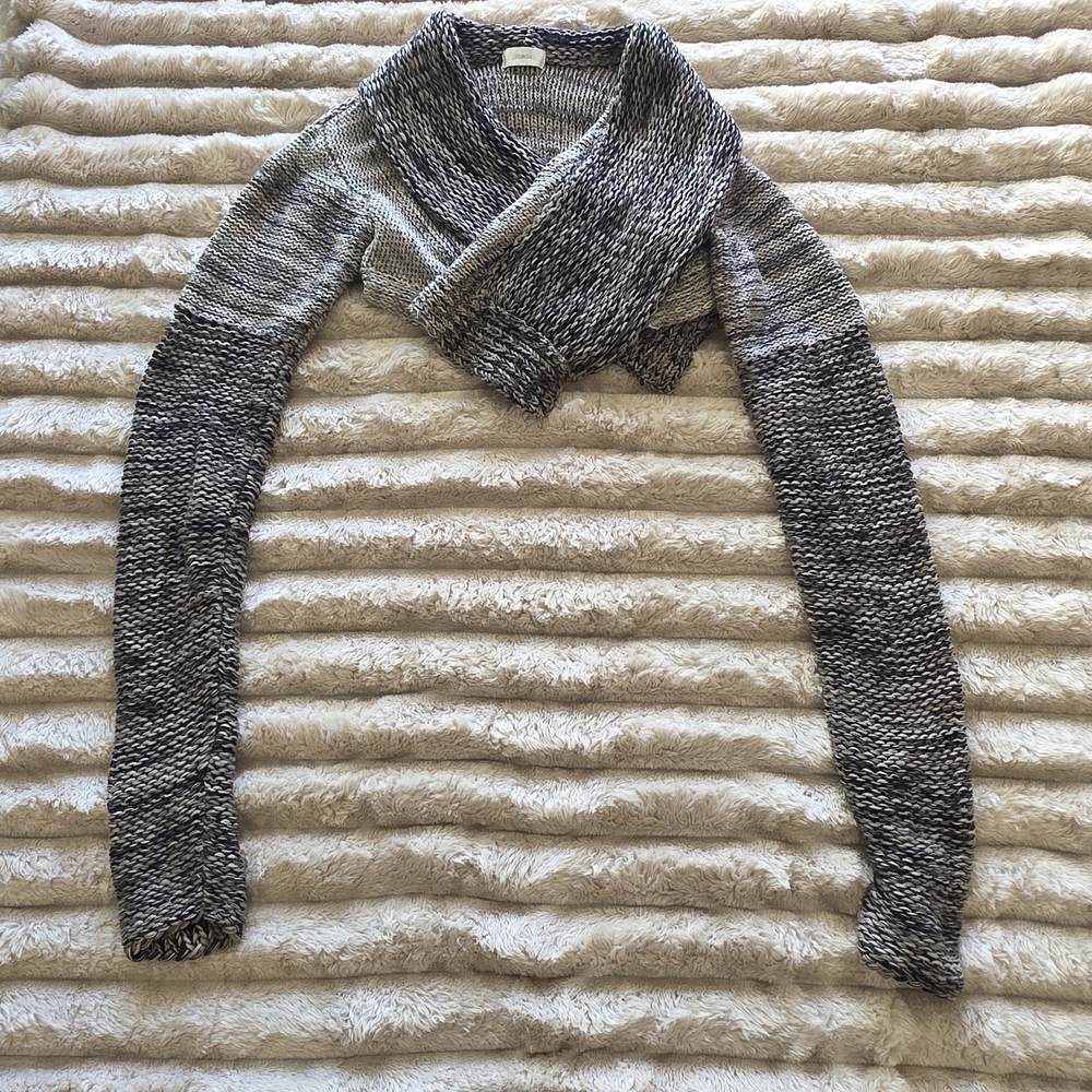 Made In italy Cozy Marled Gray Cropped Shawl-Collar Women’s Sweater- 100% Cotton
